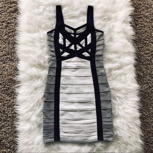 WOW couture Gray and Black Strappy Bandage Mini Dress